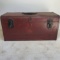 Red Metal Tool Box with Tray and Assorted Tools