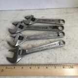 Lot of Four Adjustable Wrenches