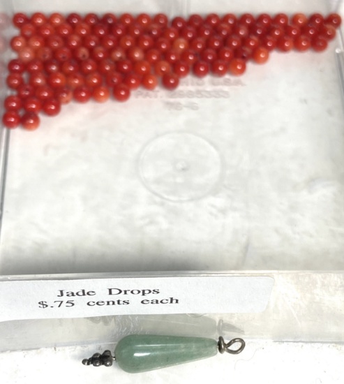 Lot of Round Red Natural Stone Beads & Jade Drop