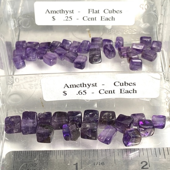 Lot of Amethyst Natural Stone Cube Beads