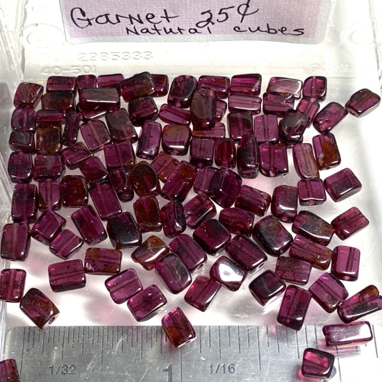 Lot of Garnet Natural Stone Cube Beads