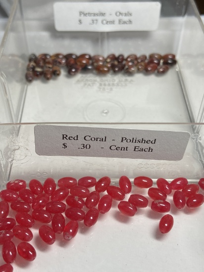 Lot of Natural Gemstone Ovals - Red Coral & Pietrasite