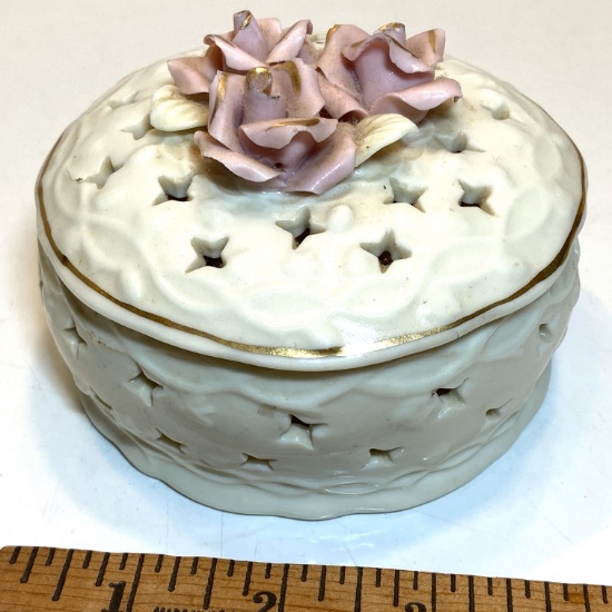 Porcelain Rose Top Potpourri Trinket Box