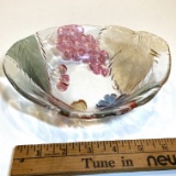 Hand Painted Embossed Glass Floral Nut Bowl