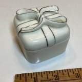 Small Porcelain Gift Box Trinket with Silver Accent