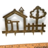 Brass House Wall Hanging with Tree Key Hooks