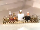 Vintage Rectangular Dresser Tray with Misc Perfume Bottles