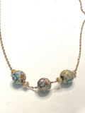 Signed Krementz Cloisonné’ Gold Tone Necklace