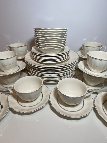 54 pc J&G Meakin Dinnerware Set with Silver Accent Made in England