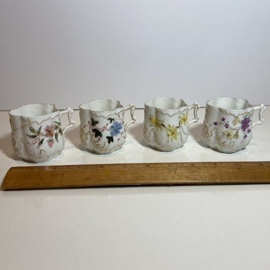 Pretty 4 pc China Cup Set Signed MR France