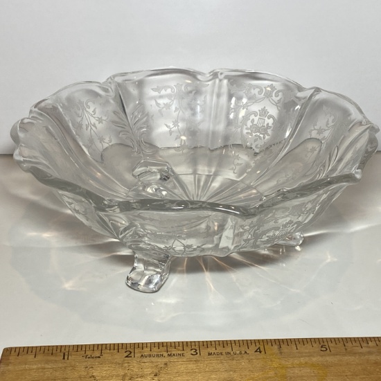 Pretty Glass Footed Candy Dish with Pretty Vine Pattern