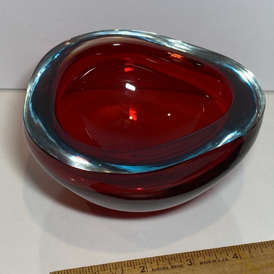 Heavy Art Glass Red Thick Dish