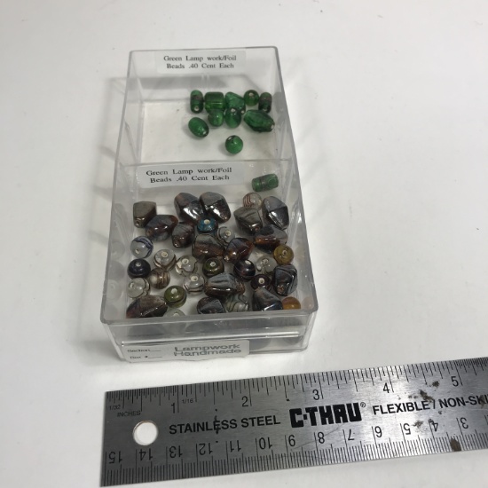 Handmade Lampwork Green Lamp Work/Foil Beads