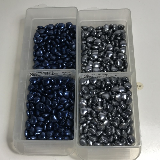 8mm - Montana Sapphire Glass Pearl Hearts: Hematite Glass Pearl Hearts