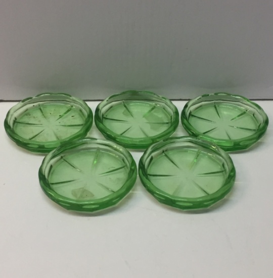 Lot of 5 Vaseline Depression Glass Coasters