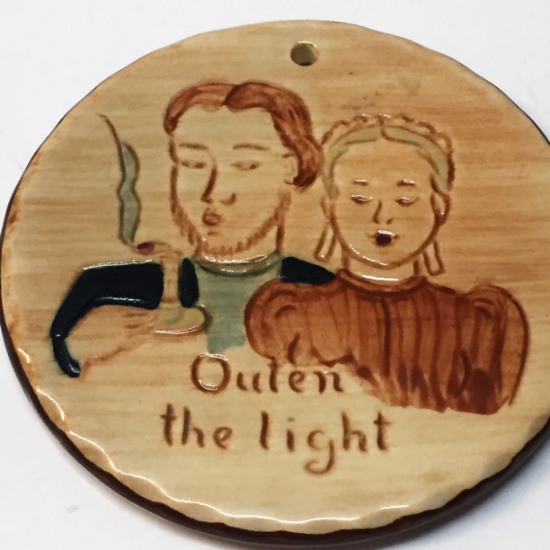 "Outen The Light" Pennsbury Pottery Pennsylvania Dutch Round Wall Plaque