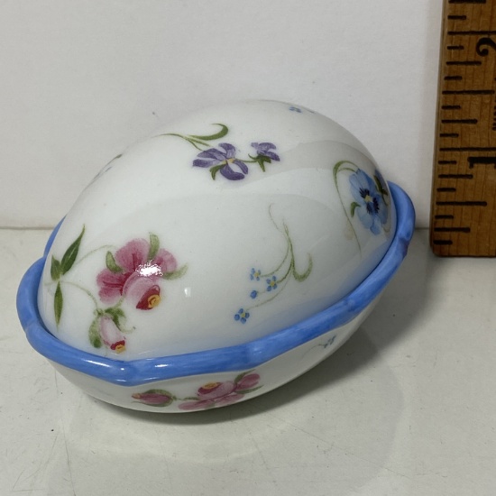 Pretty Porcelain Floral Egg Trinket Box by Pamela Silin-Palmer