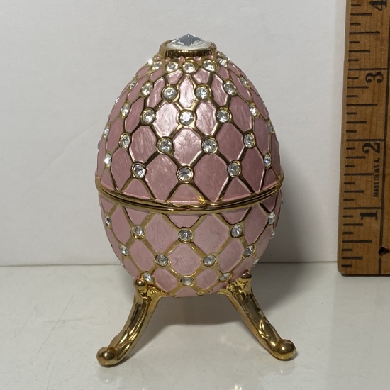 Beautiful Brass & Pink Enamel Egg Music Box