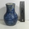Blue Pottery Vase with Green Accent