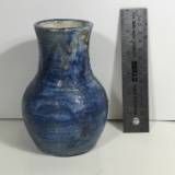Blue Pottery Vase with Green Accent