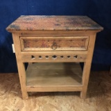 Single Drawer Side Table with Hammered Copper Tone Top & Drawer