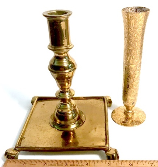 Beautifully Etched Ornate Brass Bud Vase & Brass Candle Stick Holder