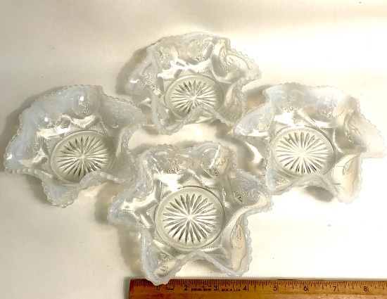 Set of Four Opalescent Dishes with Ruffled Edges