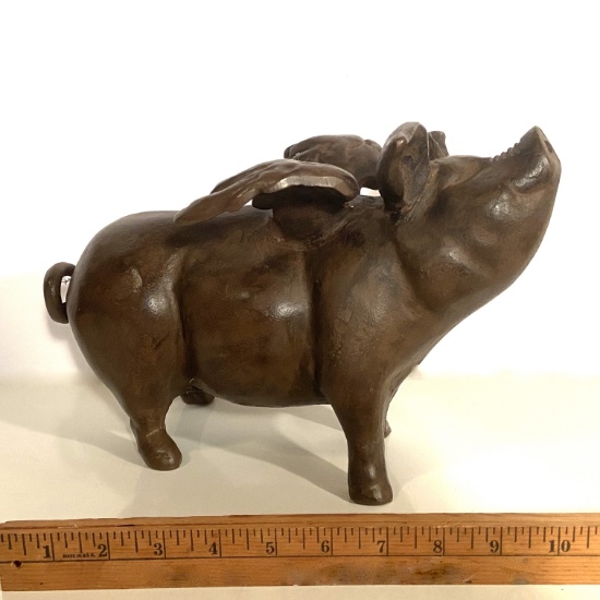 Heavy Cast Iron Decorative Flying Pig