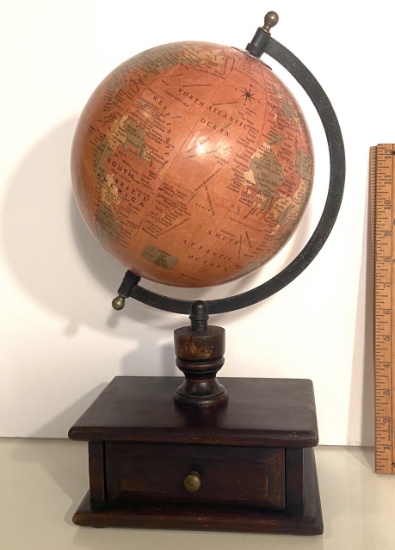 Decorative Globe on Wooden Base with Drawer