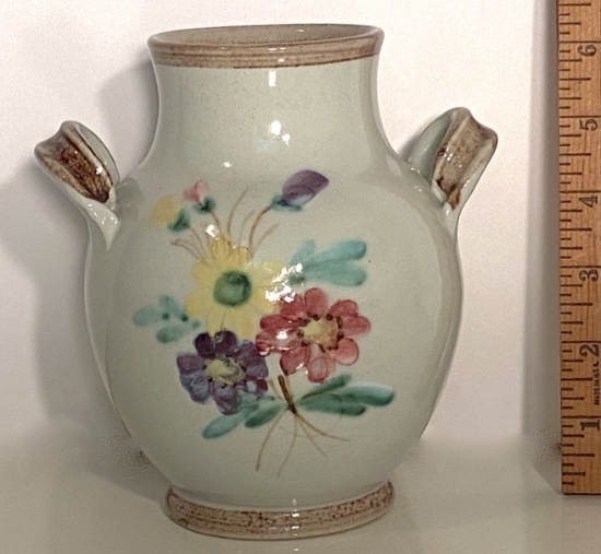 Bourne Denby Pottery Vessel with Double Handles & Floral Design Made in England