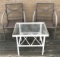 Outdoor Patio Glass Top Table and Two Metal Chairs   