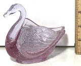 Pink Fenton Glass Swan Bowl Signed on Bottom