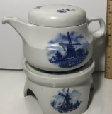 1984 Delft Pottery Coffee Pot with Warming Stand Made in Germany 