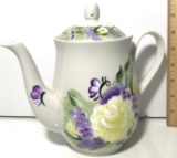 Pretty Hand Painted Floral Porcelain Teapot Signed by Artist