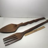 Vintage Giant Wooden Spoon and Fork Wall Hangings