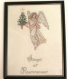 Angel of Retirement Handmade Needlework Wall Hanging in Frame
