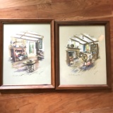 Pair of Vintage Paul Porter Prints in Wooden Frames