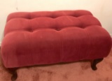 Red Upholstered Tufted Top Foot Stool with Wooden Legs
