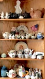 Large Lot of Collectible Figures, Cups, Teapots, Jars, Bells & Misc