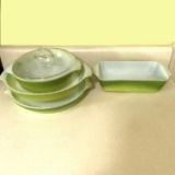Fire King Set of Vintage Green Casserole Dishes
