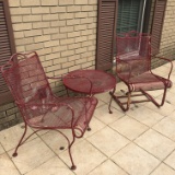 Red Metal Outdoor Chairs and Table   