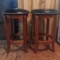 Set of 2 Western Style Wood Barstools with Leather Seats