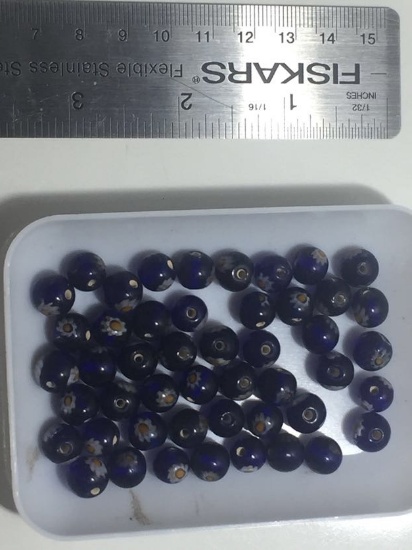 Lot of Blue Beads with Flowers