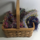 Basket of Handmade Scarves and 1 Necklace with Silver Tone Clasp