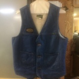 Vintage Wrangler Sherpa Lined Denim Vest with Harley Patch