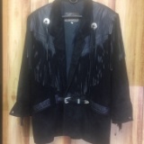Whipp Black Leather Belted Jacket with Fringe