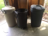 Lot of 3 Outdoor Rolling Trash Cans