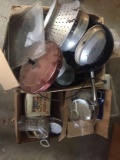 3 Boxes of Kitchen Items Pots, Pans, Etc