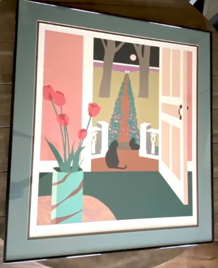 Framed & Matted Cat Scene Print