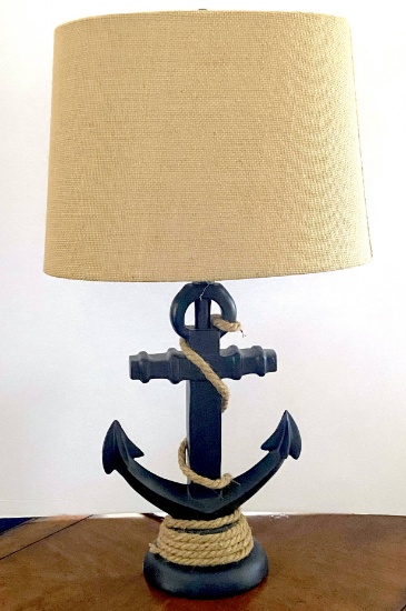 Awesome Wooden Navy Blue Anchor Lamp with Wrapped Rope & Shade